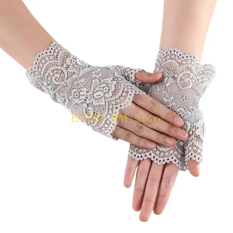 49MF Sexy Floral Decor Elasticity Gloves Bridal Half Fingers Delicate Gloves