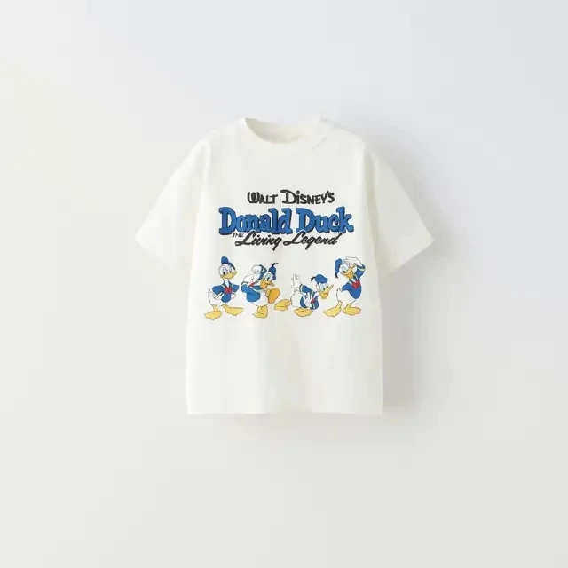 Disney Cute Donald Duck Cotton Fashion Summer Children's Cartoon T-shirt Round Neck Short Sleeve Print Pattern