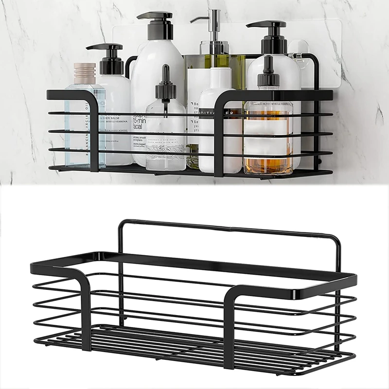 2Pcs Adhesive Shower Caddy Organiser Basket Bathroom Kitchen Storage Shelf Wall Mounted Stainless Steel No Drilling