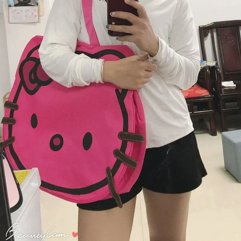 Hello Kitty borsa grande casual in tela da donna ins borsa a tracolla semplice di grande capacità borsa per la spesa versione coreana tote bag