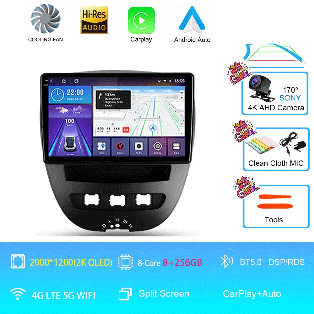 Android 16 Carplay Auto Multimedia Speler voor Peugeot 107 Citroen C1 Toyota Aygo 2005-2014 DSP Stereo 2din Autoradio Unit