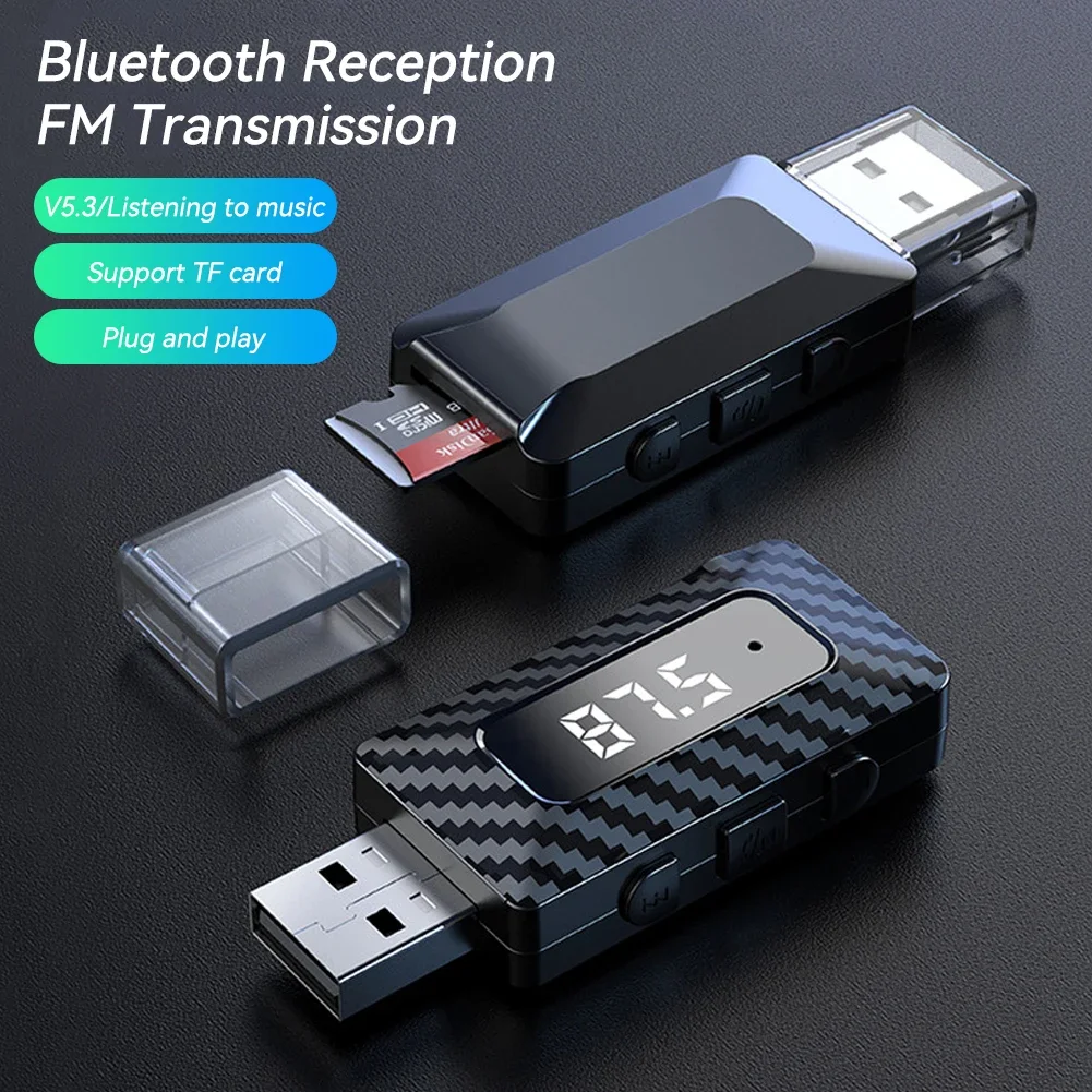 Bluetooth 5.3 Car Transmitter Receiver Wireless Handsfree Call USB Power Car Kit Auto Stereo Wireless Audio Adapter FM Radio