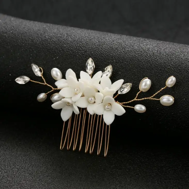 Beautiful Bridal Floral Hair Comb Wedding Dress Hair Accessories Hair Pins for Women Pearl Jewelry Bride Headdress Ornaments