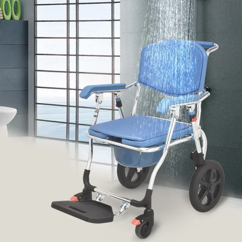 One-button Folding Lightweight Wheelchair Commode Bathing Chair for The Elderly in The Bathroom Shower Stool for Pregnant Women