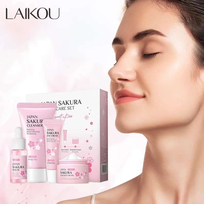 Gesichts Produkte Kit Sakura Hautpflege Set Gesichtsreiniger Serum Gesicht Creme Verblassen Augenringe Auge Creme Koreanische Hautpflege Produkte