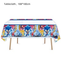 Sonic Cartoon Theme Party Supplies Set - Disposable Tableware (Cups, Plates), Tablecloth, Balloons for Birthday & Baby Shower