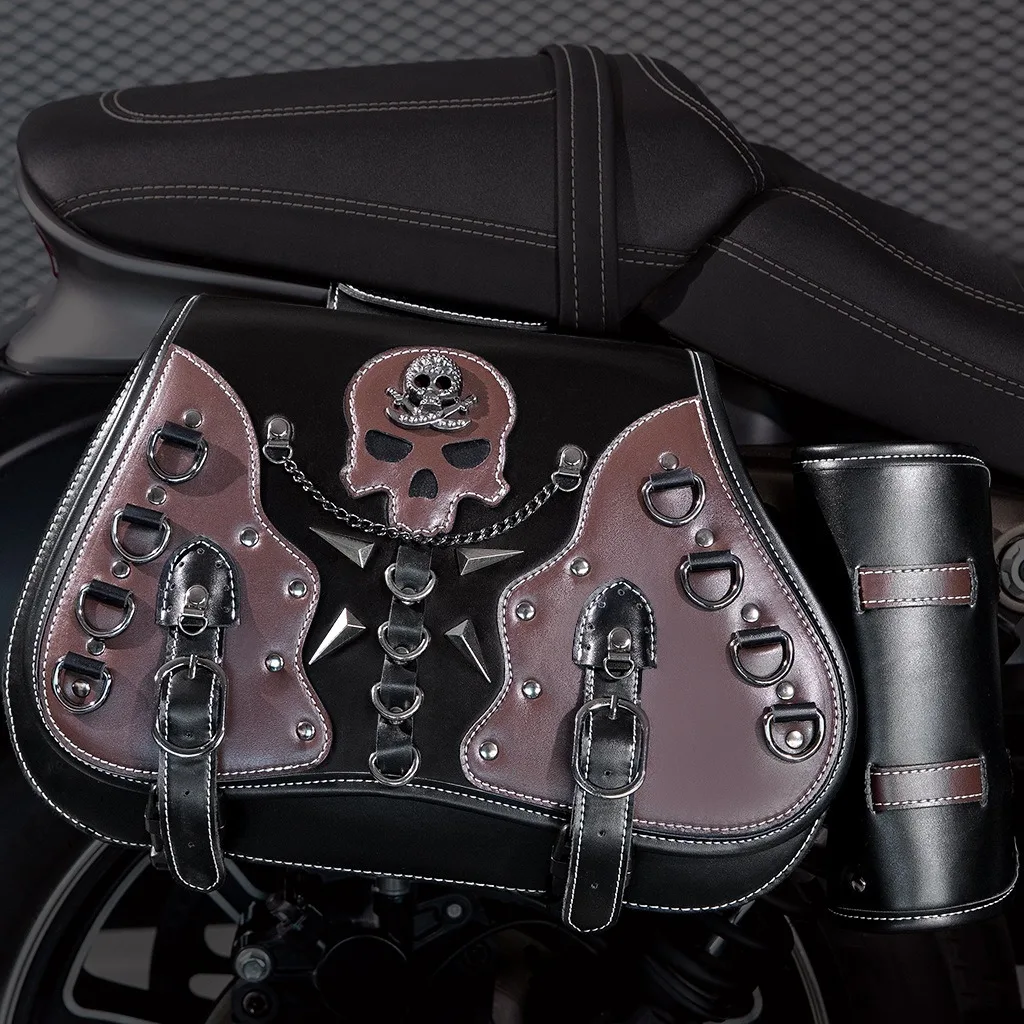 2025 Retro Motorcycle Side Bag Vintage Punk Motorbike Hanging Bag PU Leather Cruiser Locomotive Saddle Bag For Hraley Yamaha BMW