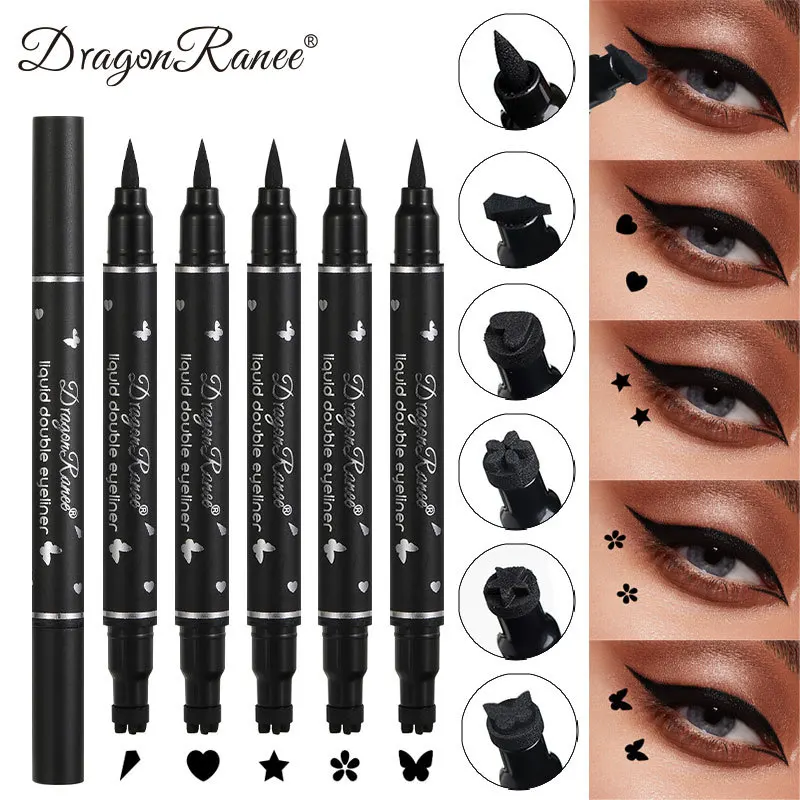 Dragon Ranee Double Head 5 Patterns Eye Stamp & Eyeliner Waterproof Quick Dry 2 in 1 Liquid Eyeliner Stamp Pen Cosmetics 2.5ml