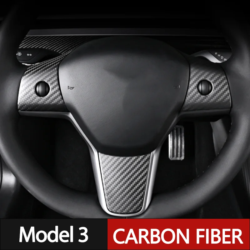 

Carbon Fiber Steering Wheel Button Switch Trim Cover For Tesla Model 3 2018 2019 2020 2021 2022 year Interior Accessories