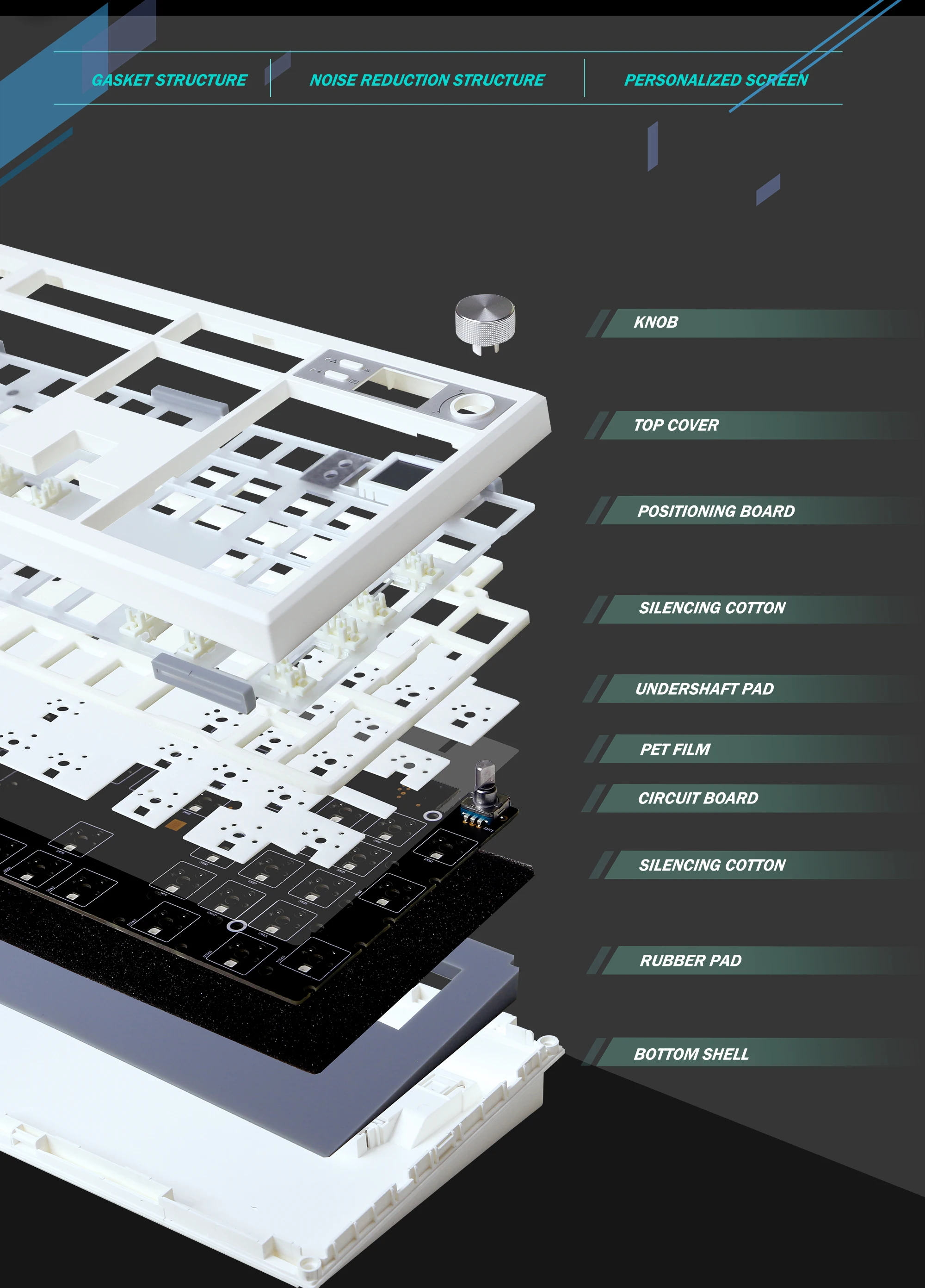 GMK104 기계식 키보드 키트 3가지 모드 게임용 키보드 핫 스왑 백라이트 가스켓 구조 디스플레이 화면이 있는 VIA 썸네일 3