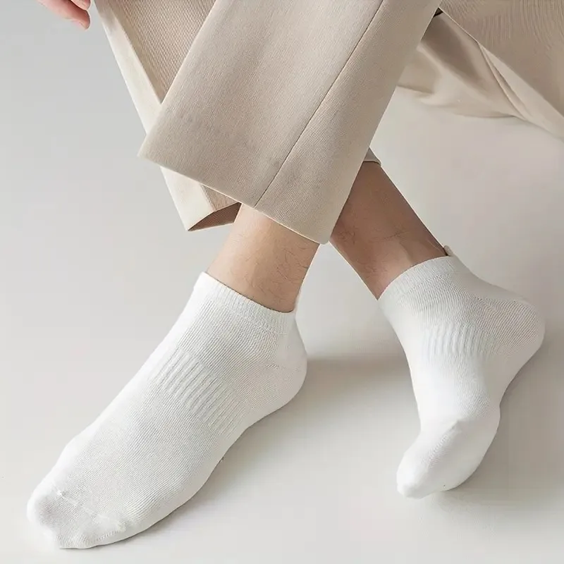 10 Pasang Kaus Kaki Katun Pergelangan Kaki Warna Polos Pria Anti Selip Kaus Kaki Kasual Sejuk Menyerap Keringat Lembut Nyaman Tahan Aus