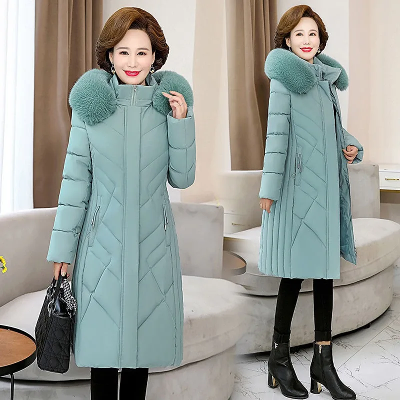 

2023 New Large Size Mom Cotton Coat Women Mid-length Thickened Middle-aged Elderly Down Cotton Jacket Winter Overcoat