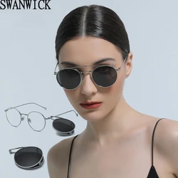 Swanwick female metal clip on round glasses retro folding polarized men sun glasses women vintage optical green blue hot selling