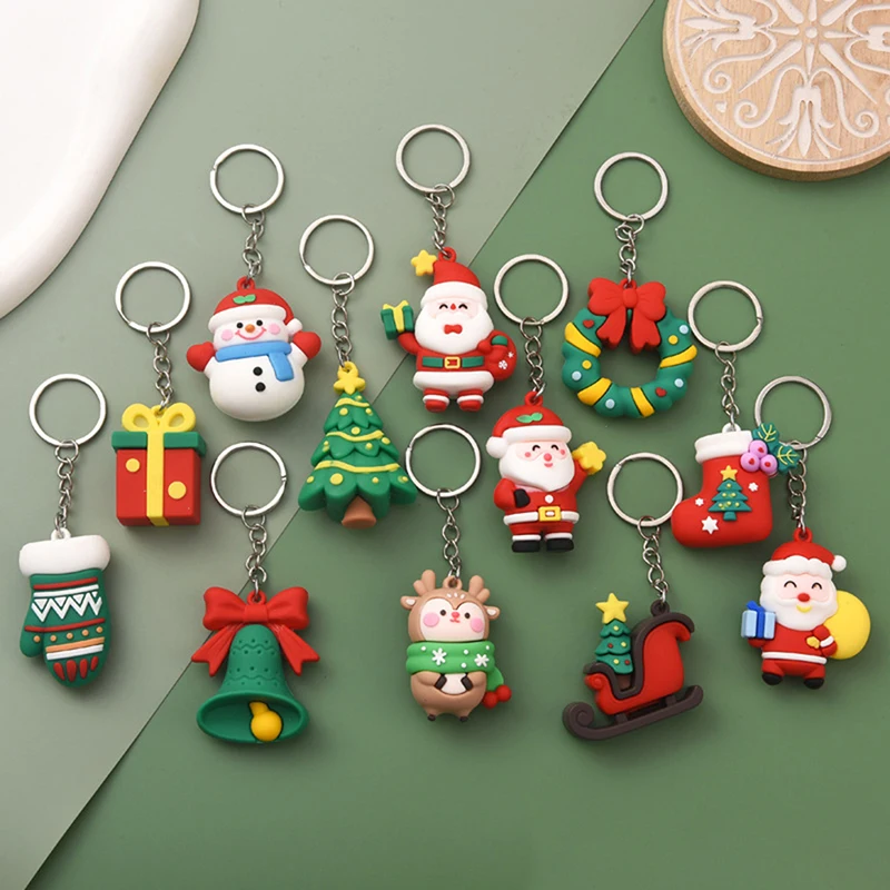 Christmas Series Santa Claus Tree Key Chains For Backpacks Pendant Cute Elk Doll Ring Gift Bag Hanging Decoration