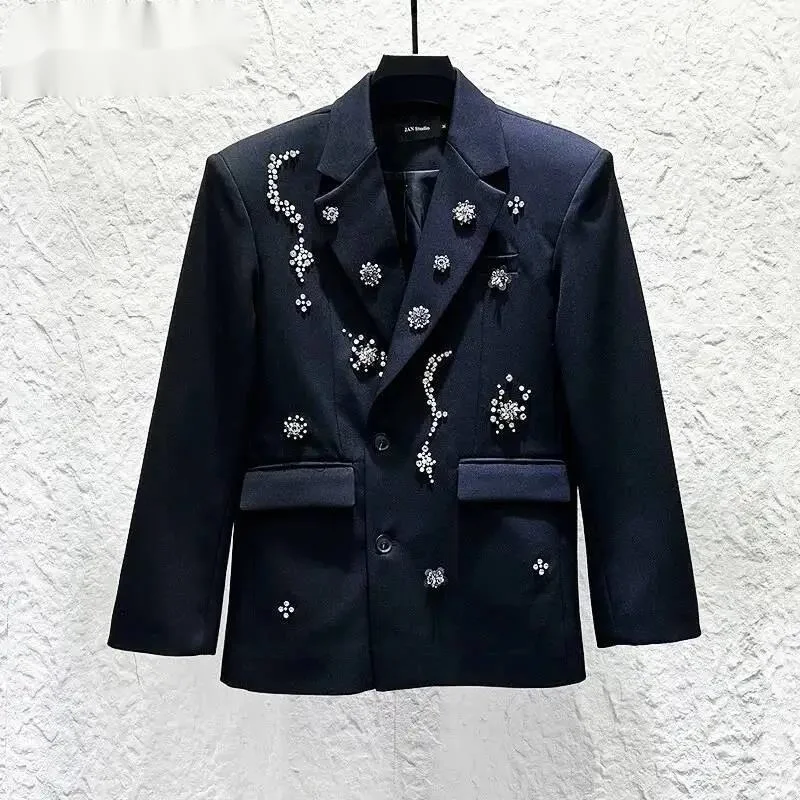 All Over  Pearl Beaded Men's Blazer Structured Shoulder Tailored Niche Spring Autumn Casual Suit Jacket NS5F