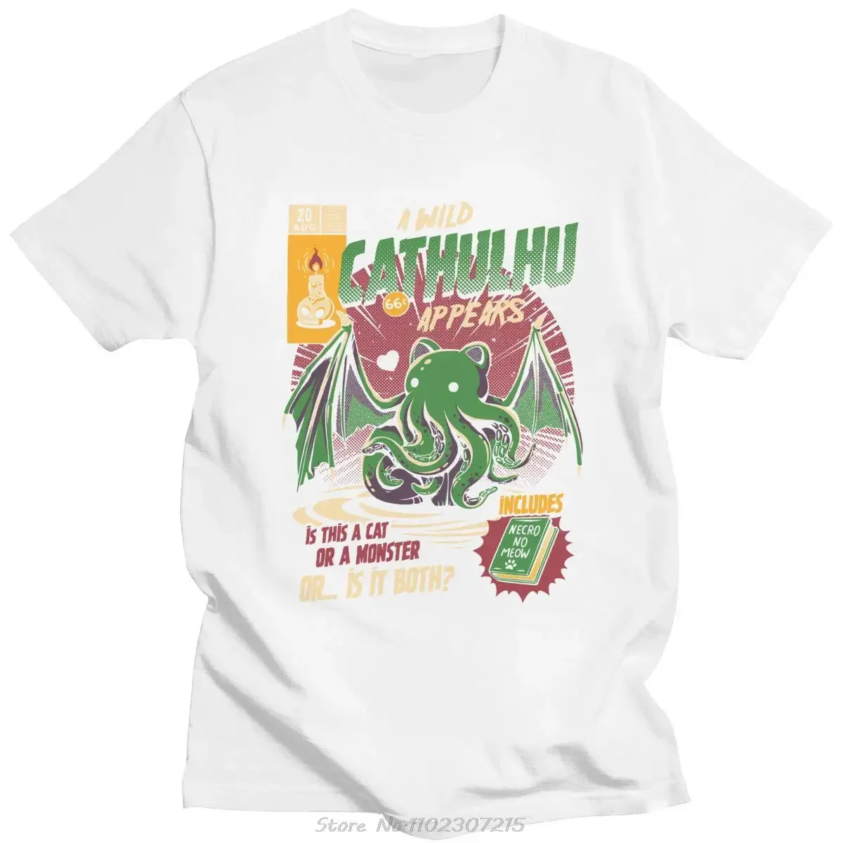 Classic A Wild Cthulhu T Shirt Men Short Sleeve Leisure Cat or Monster Tee Kaiju Lovecraft Movie Cthulhu Shirt