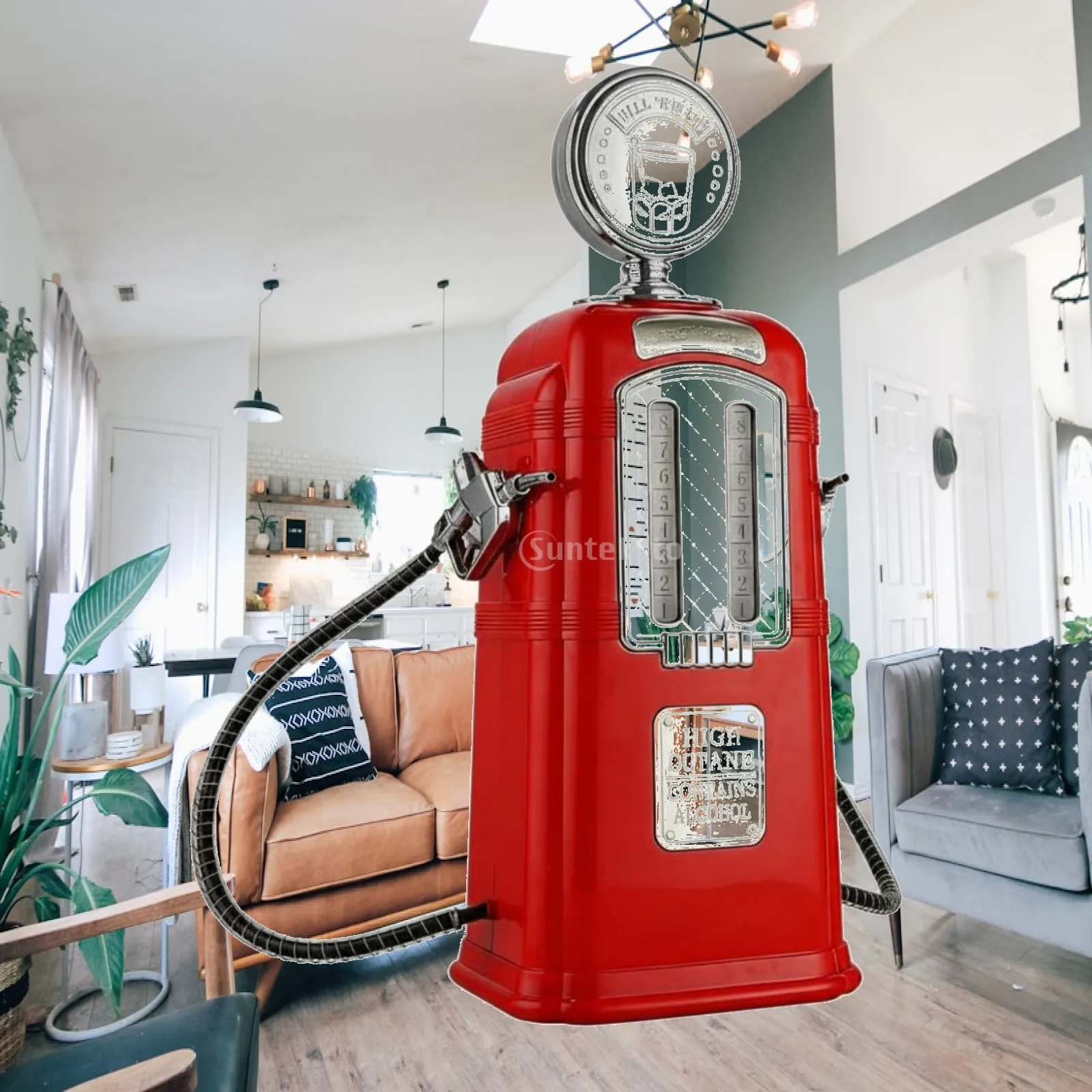 Chrome Dual Spout Beverage Dispenser Retro Gas Pump Design Drink Dispenser with Gauge Panels for Party Use