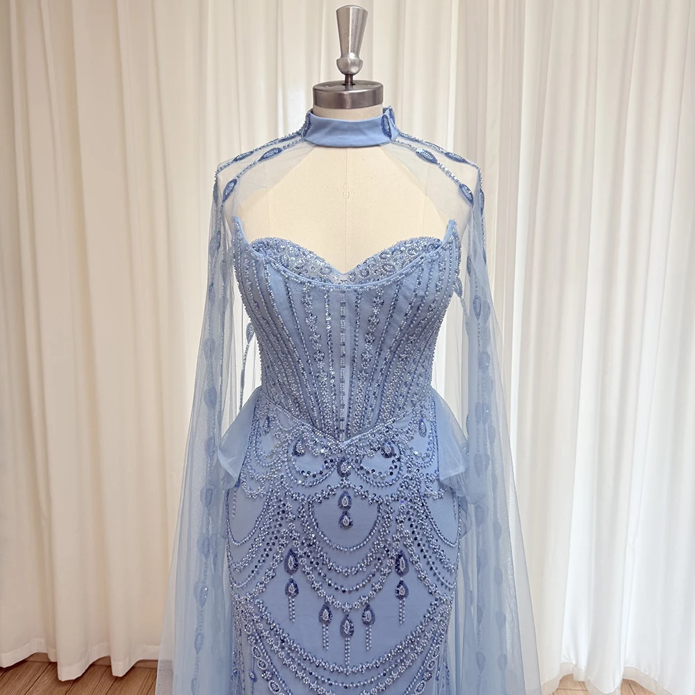 Alinovia Elegant Beaded Mermaid Evening Dress High Neck Cape Sleeves Formal Wedding Party Gown for Women 2025 Dubai Customized