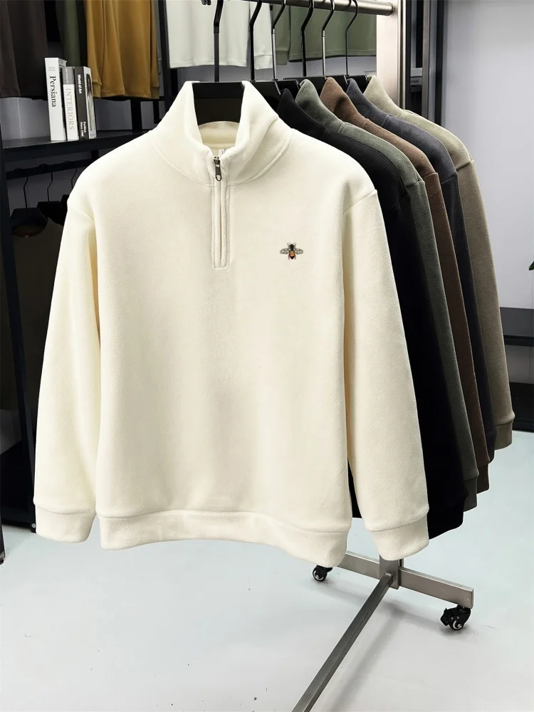 Luxe kleine bij geborduurd nieuw herensweatshirt mode high-end merk halve rits opstaande kraag comfort warme casual trui