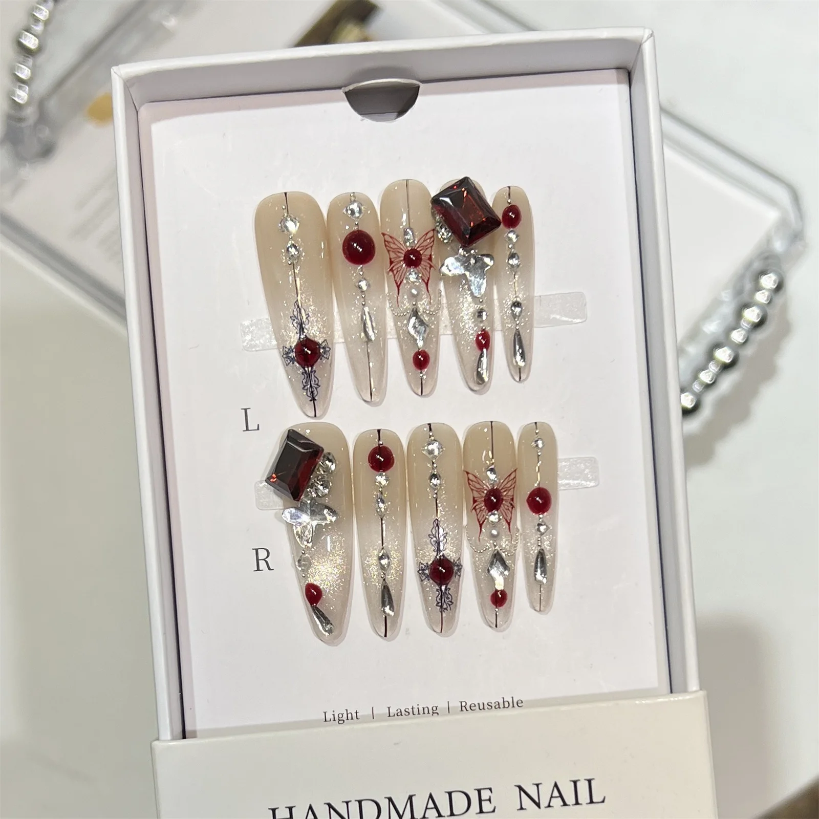 10 stuks druk op nagels vlinder ontwerp gotische stijl valse nagel kunst handgeschilderde nepnagels voor vrouwen Halloween Party Decor