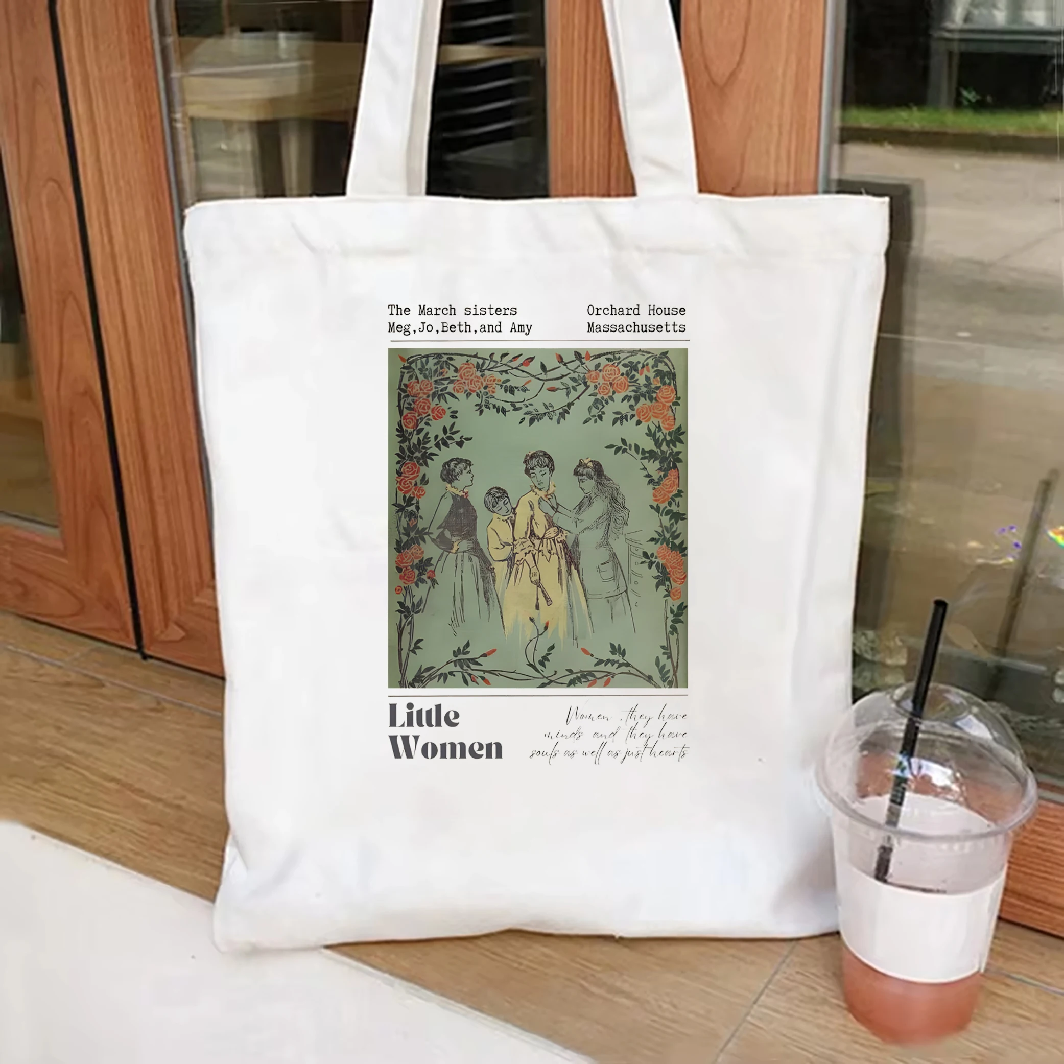 Little Women Jo March Wild flower Women\'s canvas tote bag Pressed Flower bag Light Academia Bookish Merch Cottage Core tote bag