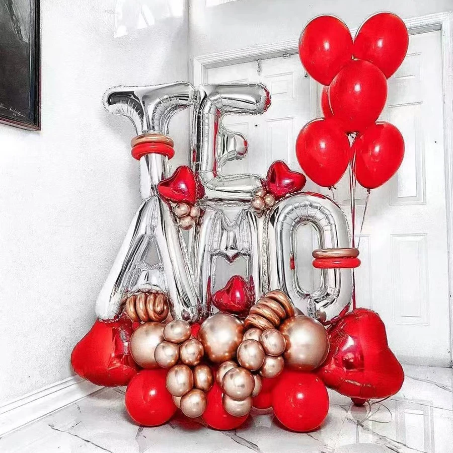 TEAMO Buchstaben-Ballon-Set, I Love You Ballon-Simulationsblütenblätter, Valentinstag, Geburtstag, Party-Dekoration