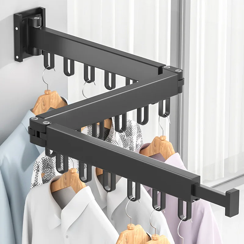 Popular 3 Tier Foldable Collapsible Clothes Wall Mounted Drying Rack Extendable Aluminum Alloy Drying Laundry Racks