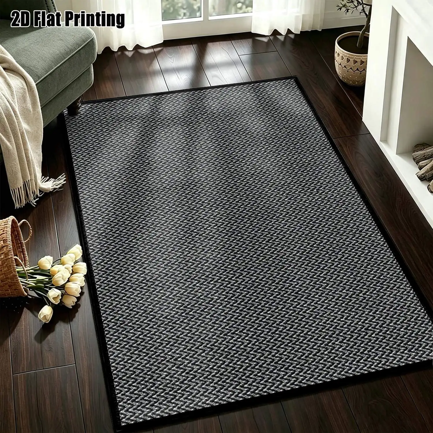 1Pc 2D Printed Black White Checkered Nordic Modern Minimalist Geometric Striped Carpet, Machine Washable, Multi-Size, Suitable for Home Decoration, Entrance, Living Room, Bedroom, Dining Room, Foyer