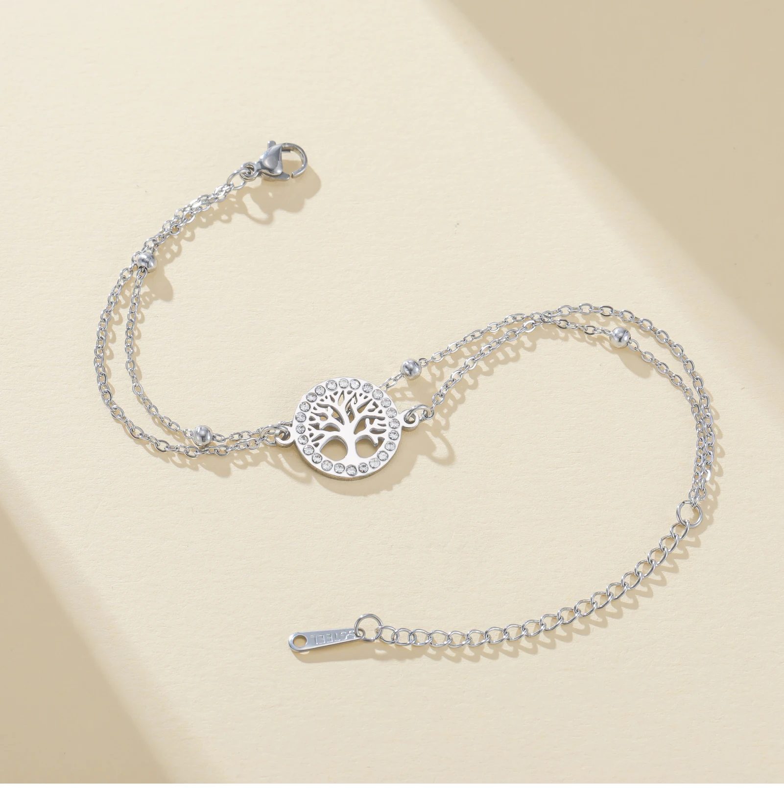 CoolTime Baum des Lebens Ring Zirkon Damenarmbänder Edelstahl Doppelketten Schmuck Goldfarben Mode Amulett Geschenk – Detail 10