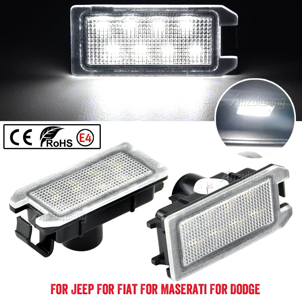 2Pcs For Jeep Grand Cherokee Compass Patriot Fiat 500 Dodge Viper Maserati Levante LED License Plate Light Number Plate Lamp