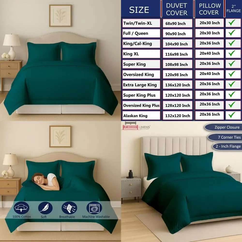 

Комплект пододеяльников из 100% хлопка, полный размер 80x90 дюймов — мягкое дышащее постельное белье из трех предметов с подушками Shams — предварительно моется для комфорта