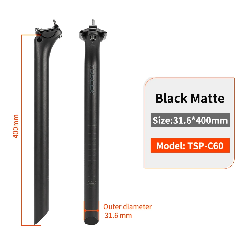 Tofek-マウンテンバイク用カーボンシートポスト,軽量,27.2mm, 31.6mm