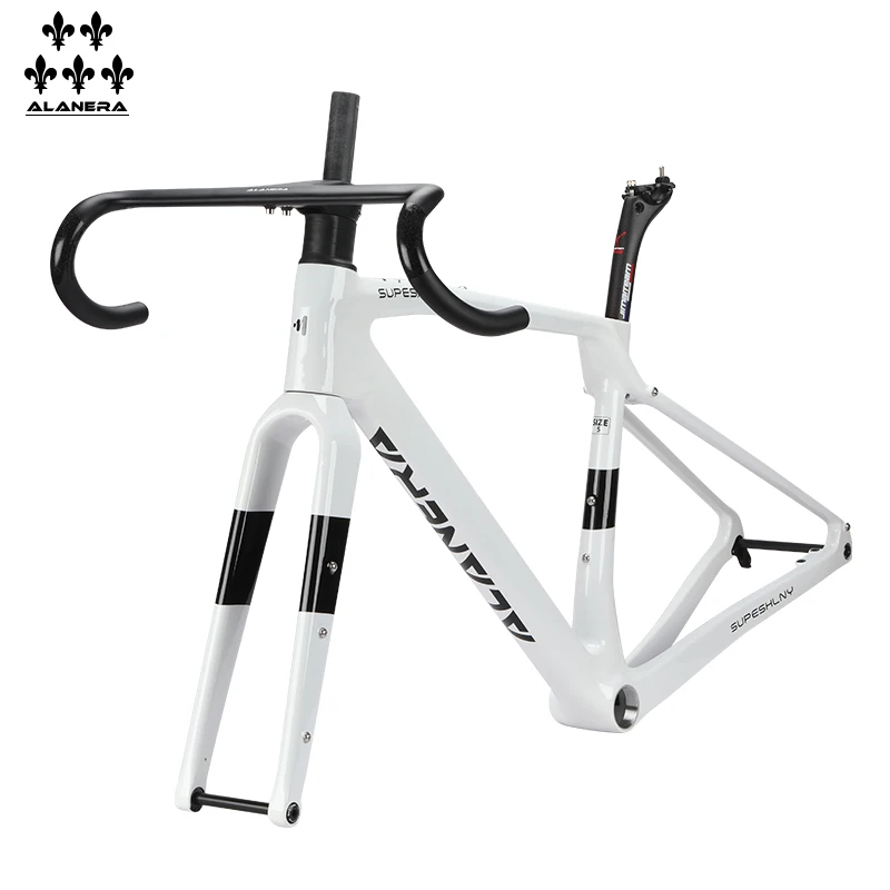 

Новая белая карбоновая рама для велосипеда ALANERAl Gravel, для шоссейных и внедорожных велосипедов, с резьбовым центральным штоком T47, глянцевая.