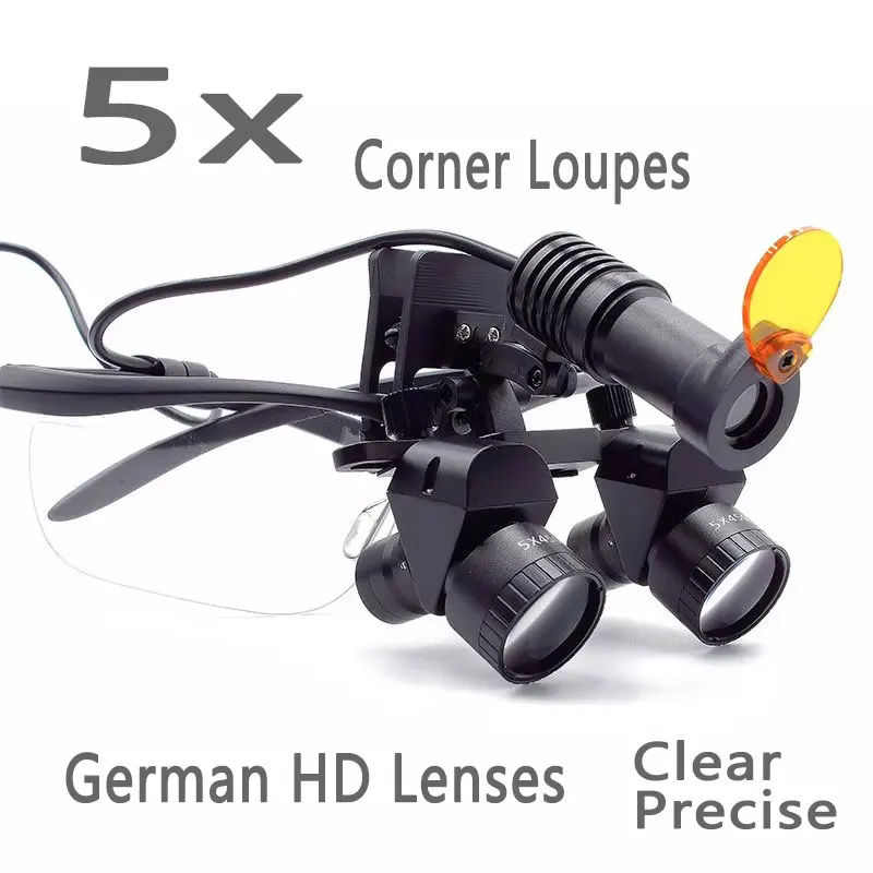 

5x Dental Corner Loupes with German HD Lenses Magnifying Glass Head Mounted Magnifier with 5W LED Headlight