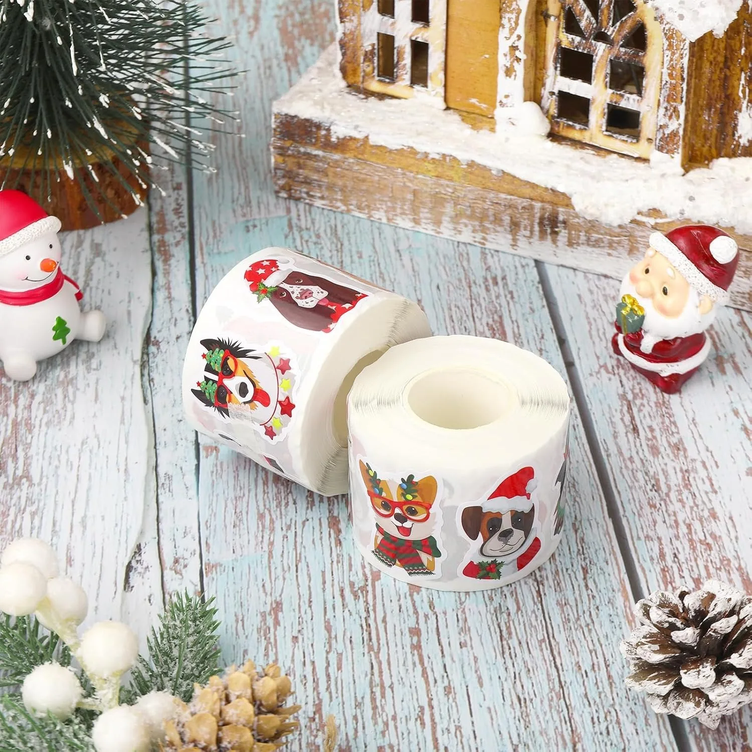 500Pcs Christmas Stickers Xmas Puppy Dogs Self-Adhesive Sticker Decals for Journal Scrapbook Decor Birthday Holiday Party