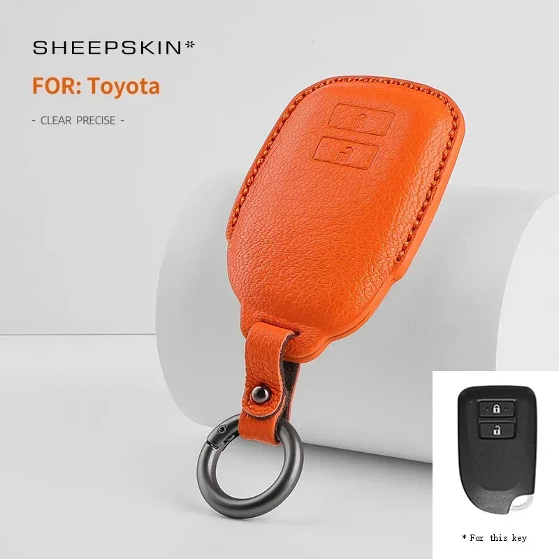 

For Toyota Yaris Yarisl Verso Vios 2 Buttons 2021 2022 2023 GoatSkin Leather Car Remote Sheepskin Key Cover Case Shell Keychain