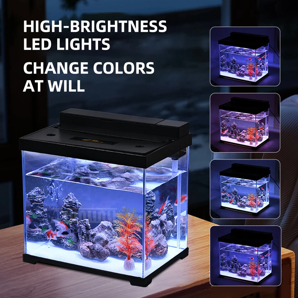 ใหม่ปลาทองขนาดเล็กต่อสู้ถังปลาเป็นมิตรกับสิ่งแวดล้อม Desktop Aquarium ภูมิทัศน์ตกแต่งบ้านถังปลาขนาดกะทัดรัดสําหรับสัตว์เลี้ยงน้ํา