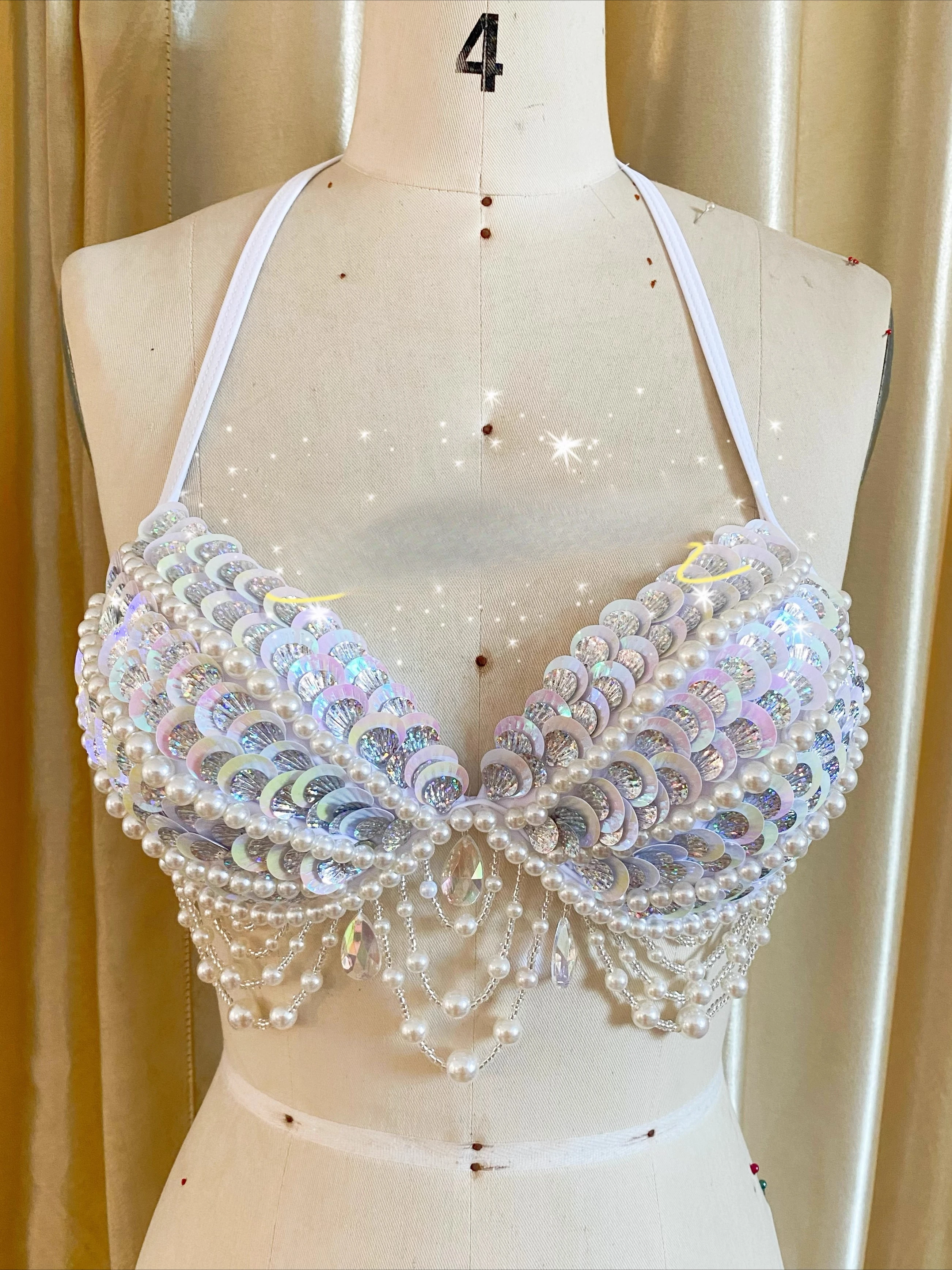 2026 New Original Handmade Mermaid Bra Bra Bra Sequined Pearl Shell Bikini Swimsuit Free Diving Performance