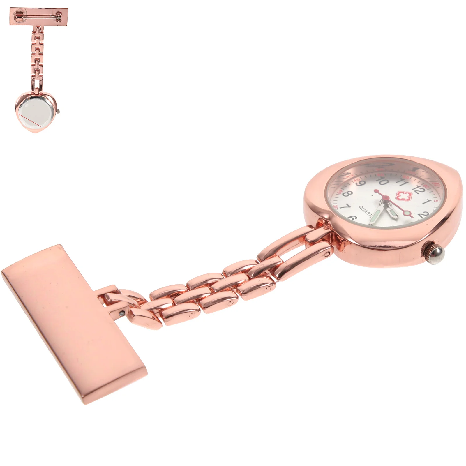 

Elegant Diamond Inlaid Heart-Shape Pocket Watch Durable Alloy and Quartz Material for Nurses Easy to Fix on Clothes