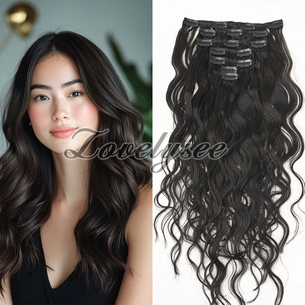 

Накладные волосы на заколках 12–22 дюйма, 85 г, с кудрями и волной, двойной шов, европейские волосы Реми, волна «вода», для полной прически, натуральный черный цвет, 7 шт./набор