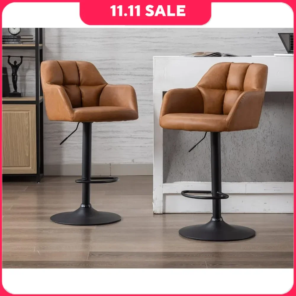 

Swivel Bar Stools Set of 2, Leather Counter Height Barstools with Back and Arms Adjustable Bar Stool Chairs, Bar Stools