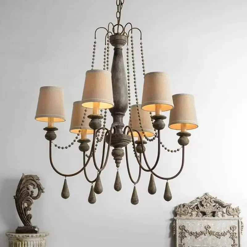 American Style Rural Rustic Solid Wood Retro Chandelier With Lamp Shade In Living Room Dining Room Bedroom Lighting Fixtures