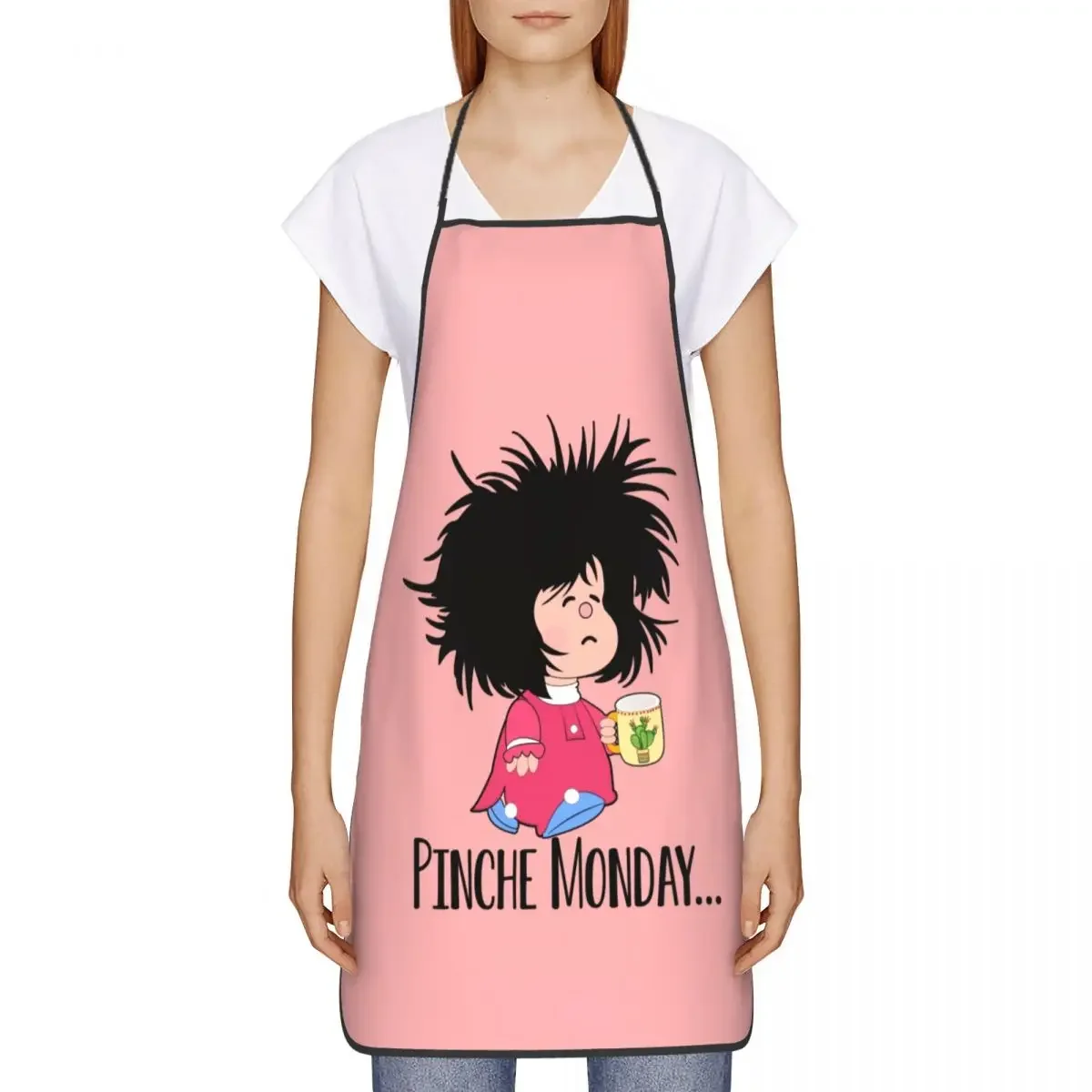 Unisex Pinche Monday Funny Mafalda Bib Apron Adult Women Men Chef Tablier Cuisine for Kitchen Cooking Quino Argentina Comic