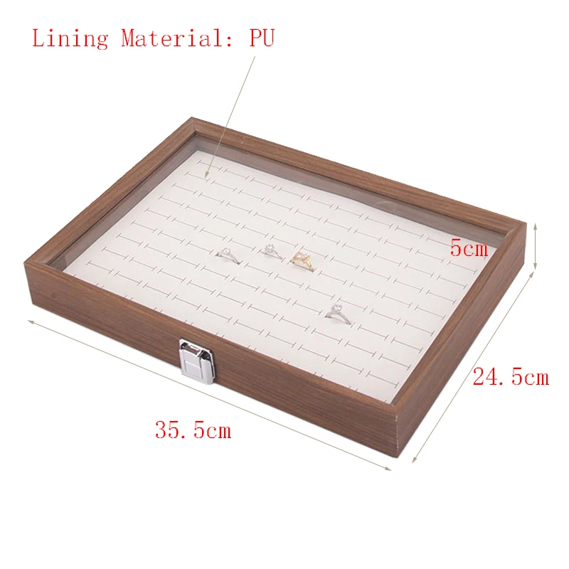 Körnung Schmuckschatulle mit Glasabdeckung Aufbewahrung Ring Ohrring Armband Halskette Display Organizer Fall innen PU – Detail 1
