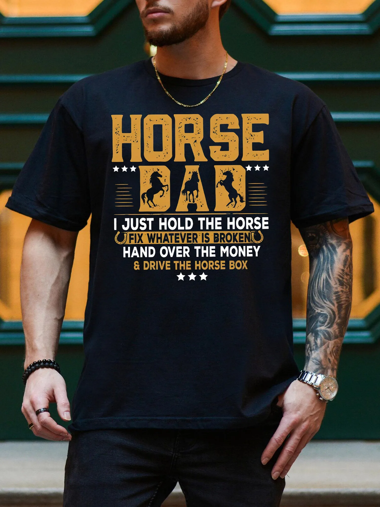 

Мужская футболка с рисунком Horse Dad, повседневная черная футболка из чистого хлопка, легкая футболка с круглым вырезом