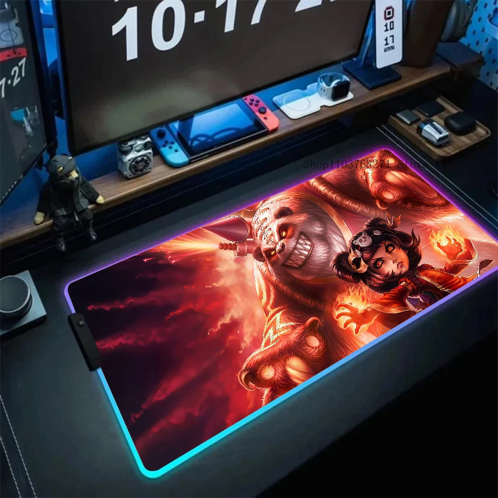 Annie League Of Legends Mousepad XXL RGB Gaming Mouse Pads HD Black Gamer Accessories Large LED