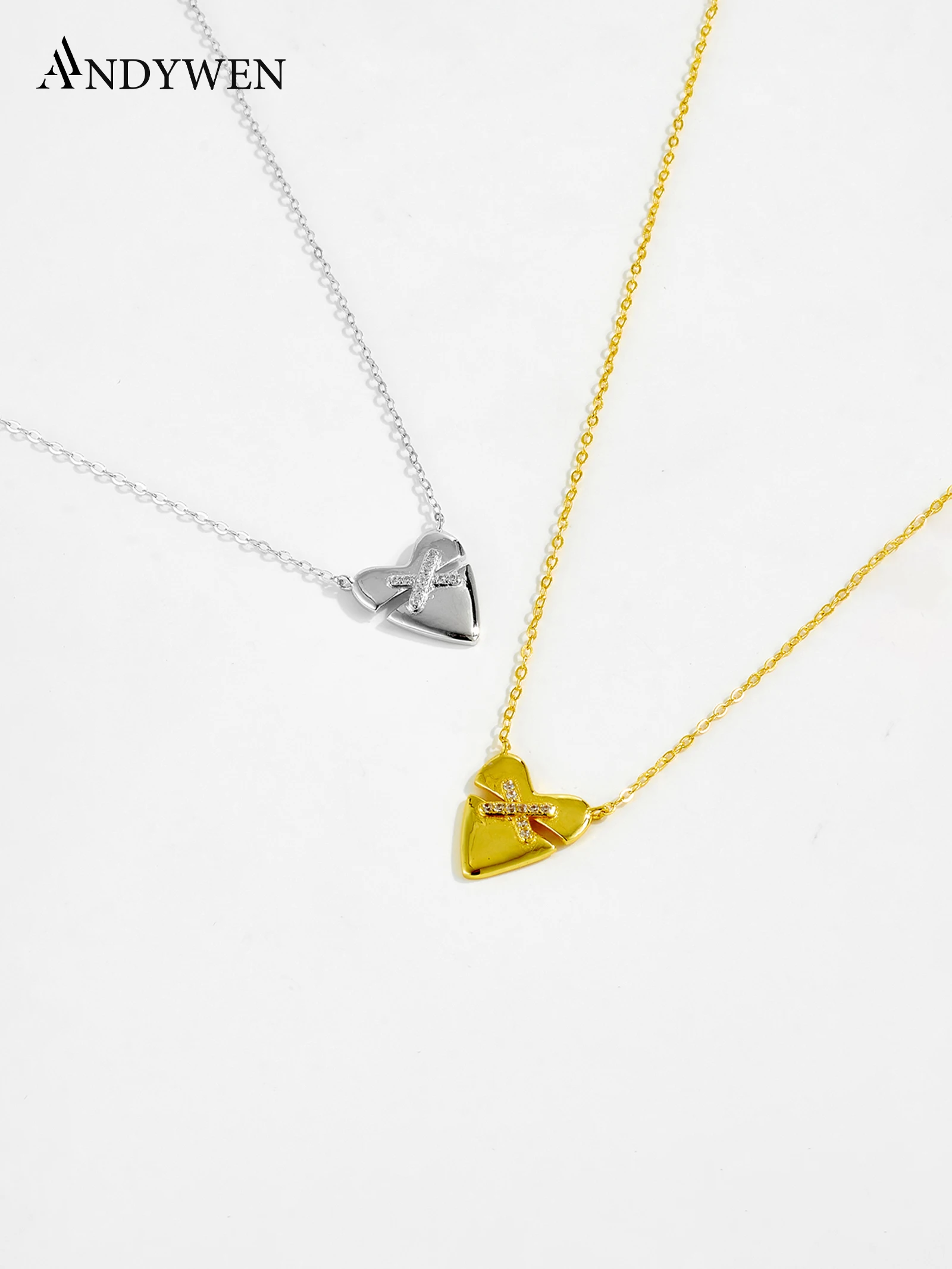 

ANDYWEN 925 Silver Puzzle Heart Necklace, CZ Interlocking Love Pendant, Creative Jewelry Gift Box for Women, Romantic Daily Wear