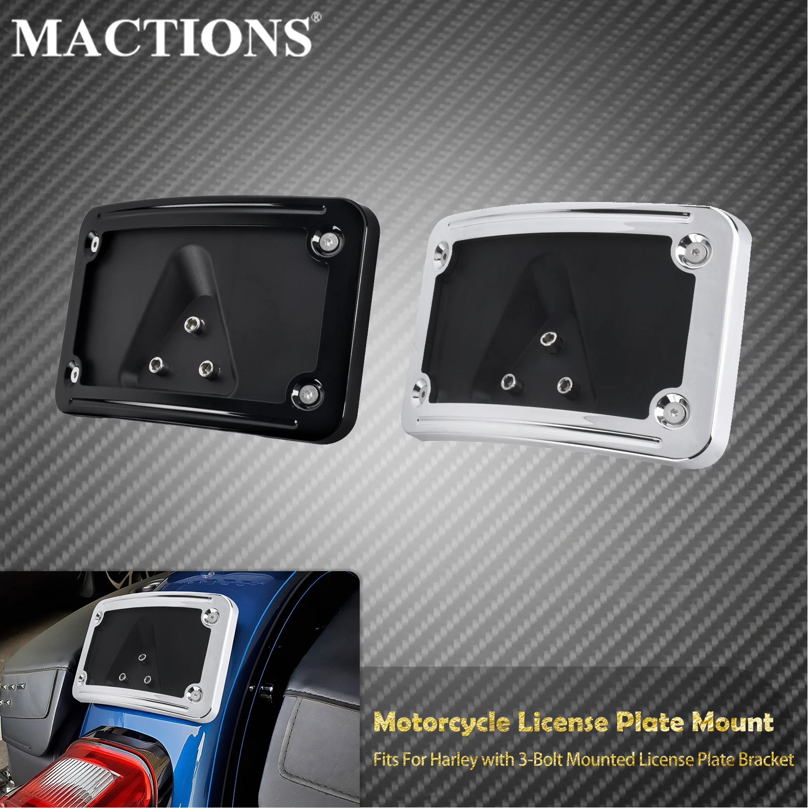 Motorcycle Curved Laydown License Plate Holder Frame Bracket Mount 3 Hole Plastic For Harley Dyna Sportster XL 883 1200 Softail