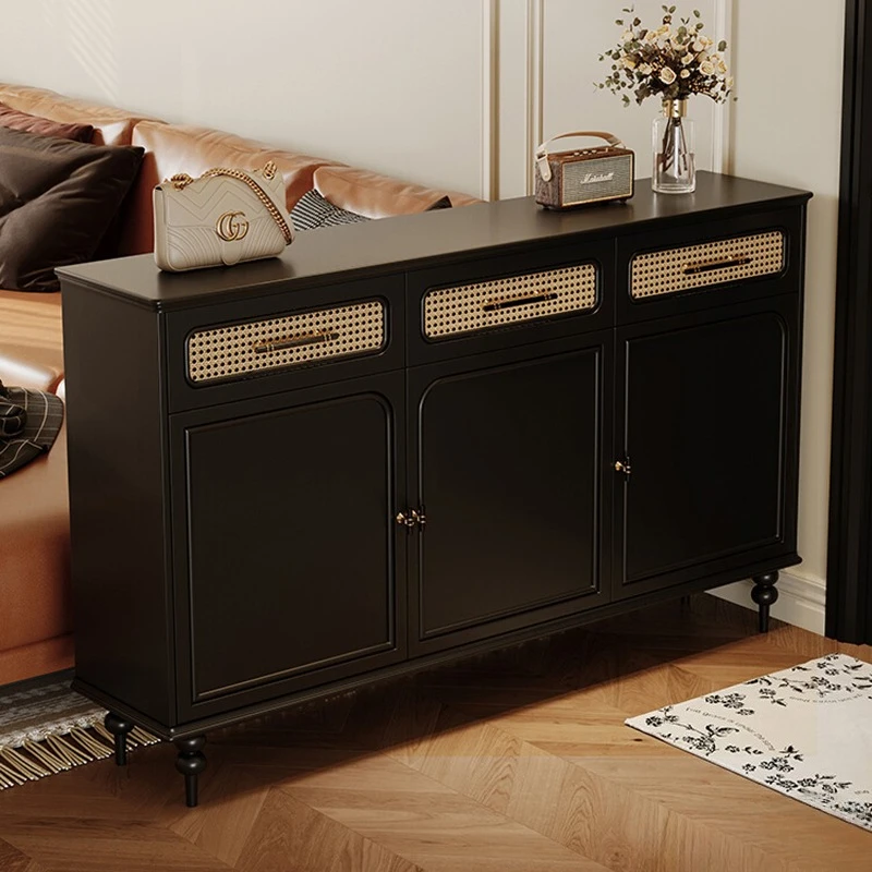 American Rattan Shoe Cabinet French Creative Solid Wood Living Room Partition Cabinet French Retro Home Furniture Aparador FYLC