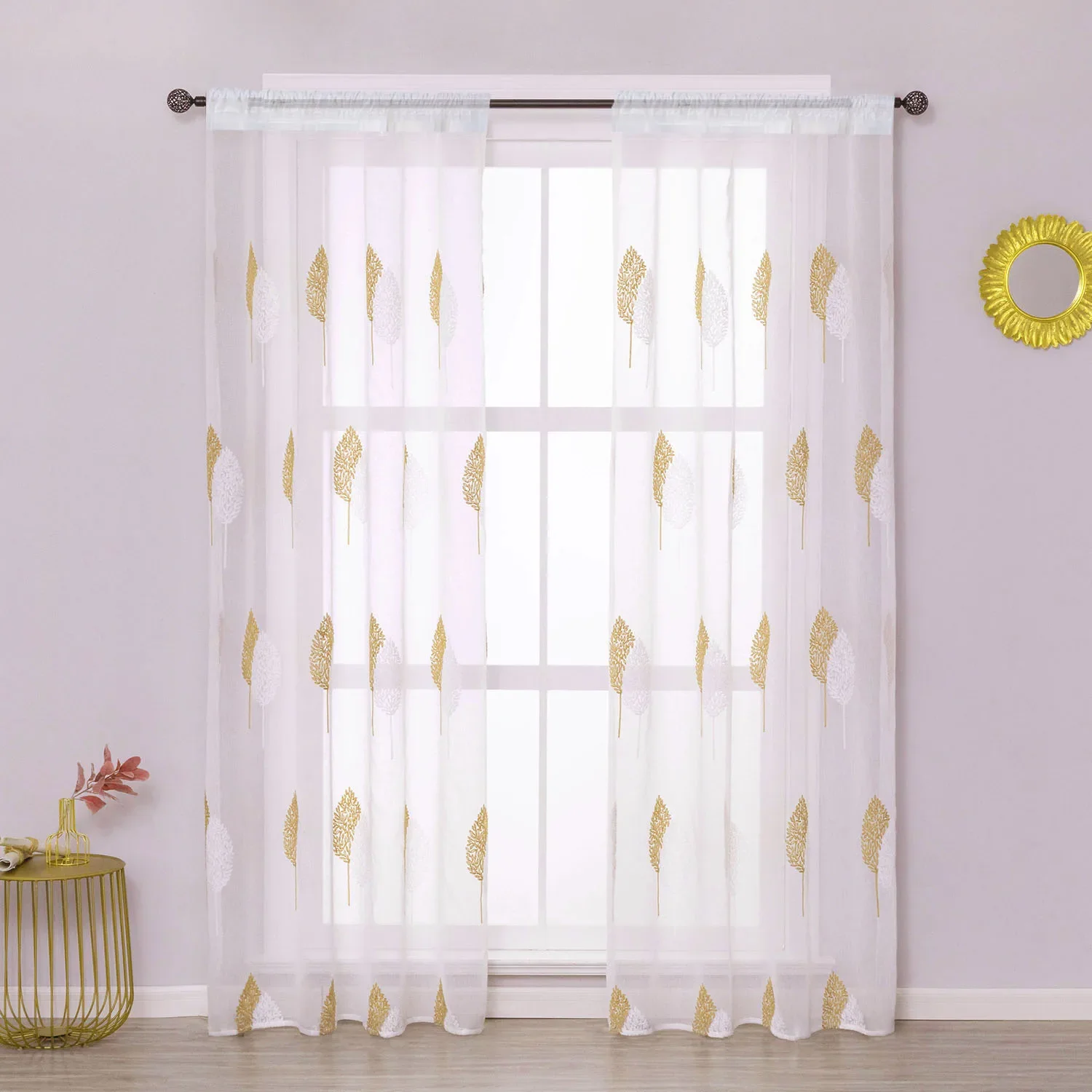 American Simple Leaf Plant Curtain for Living Room Window1PC Bedroom Embroidered Door Sheer Guaze Tulle Yarn Curtains